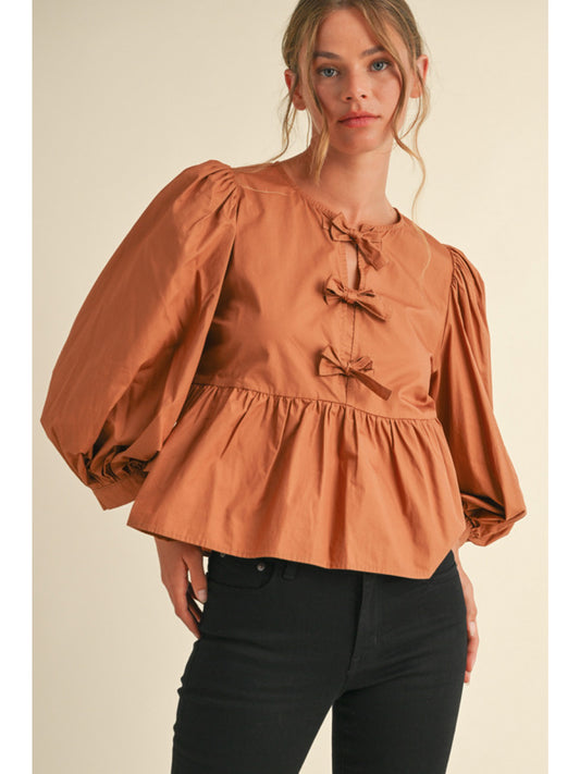 Toffee Bow Peplum Top