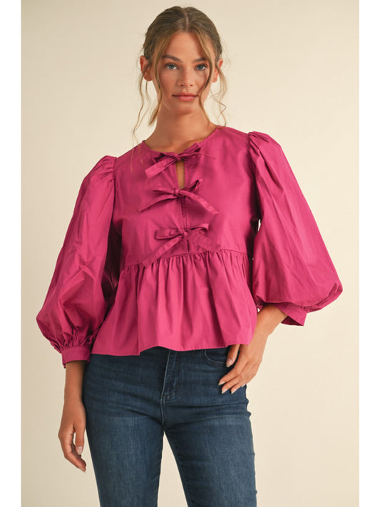 Magenta Bow Peplum Top