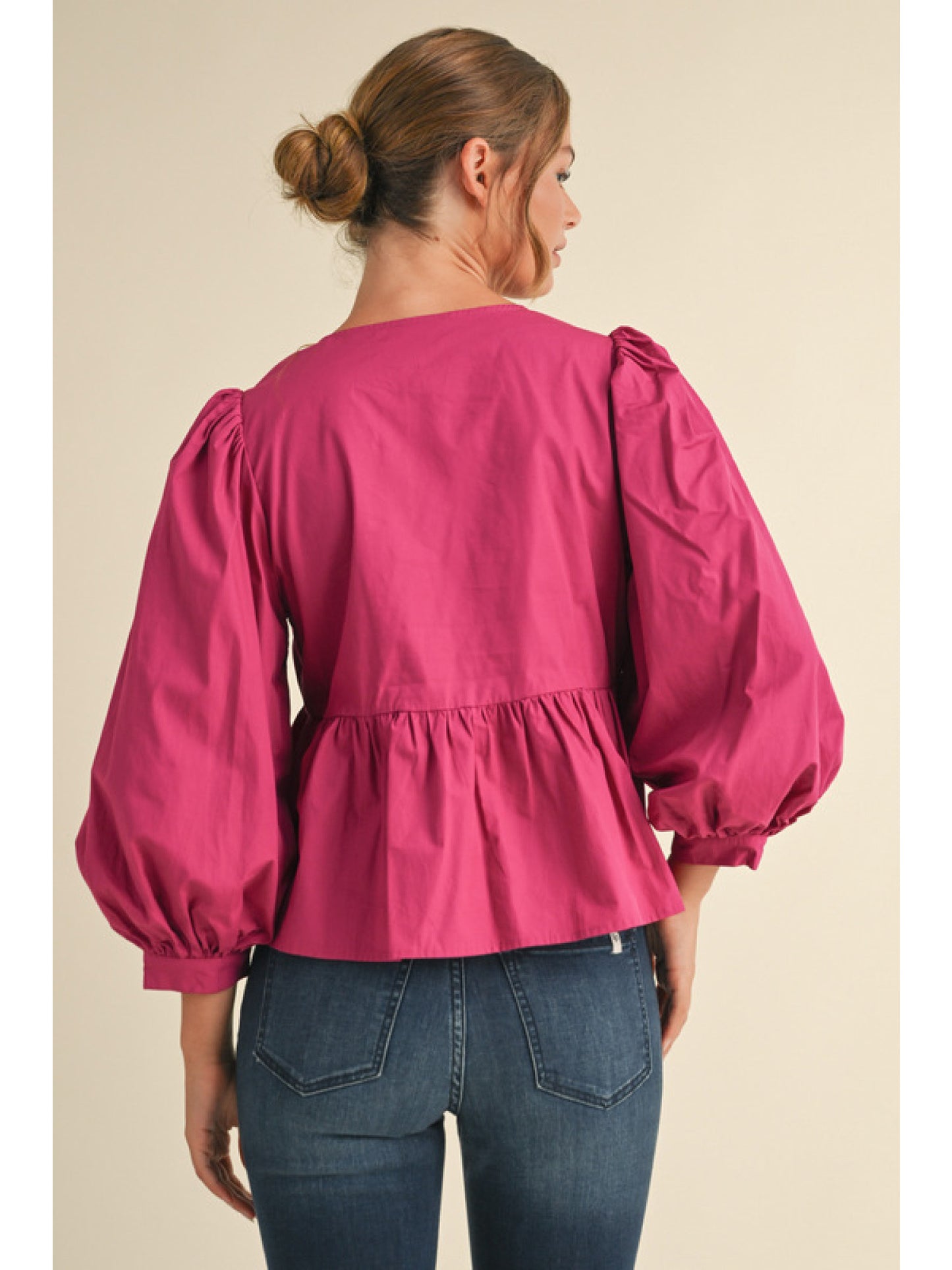 Magenta Bow Peplum Top