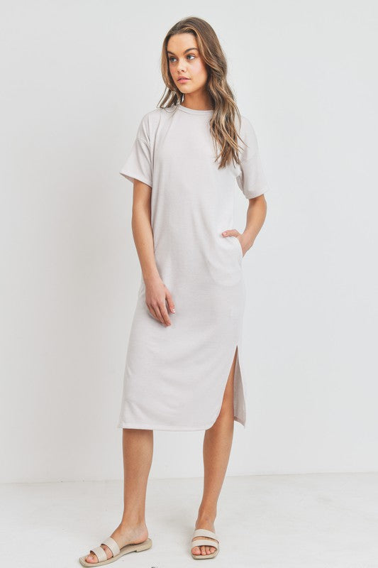 Cream French Terry Midi Dress