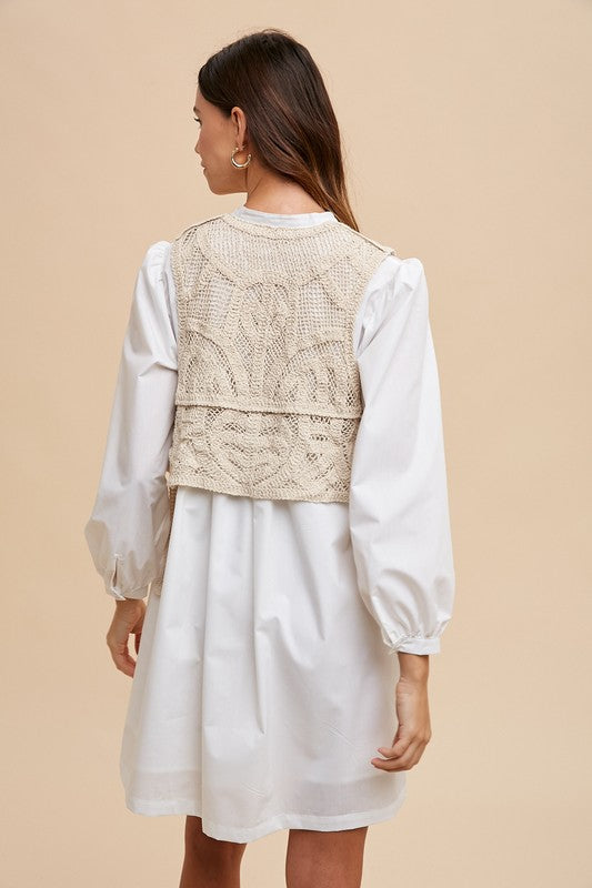 Crochet Vest Shirt Dress
