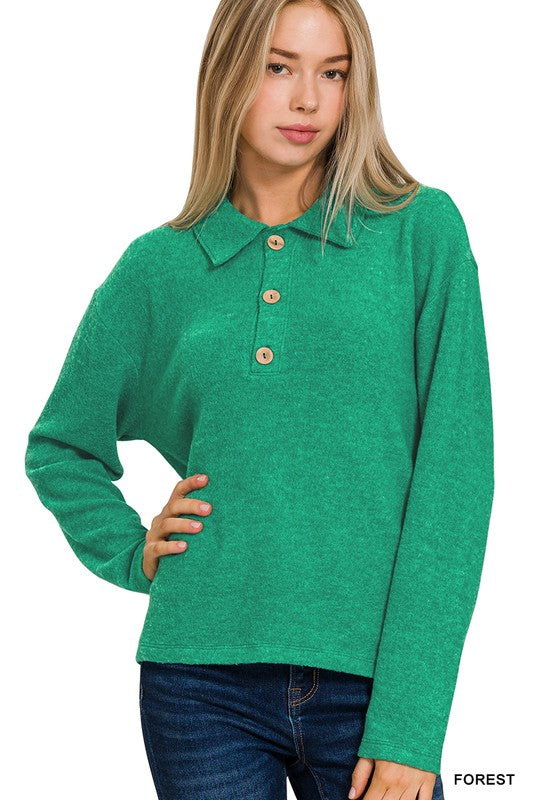 Brushed Melange Collard Sweater Top