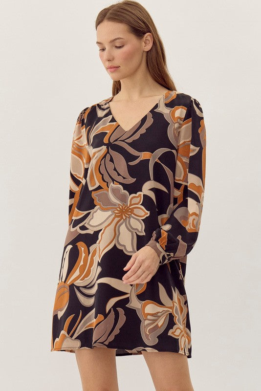 Taupe Flower Print Dress