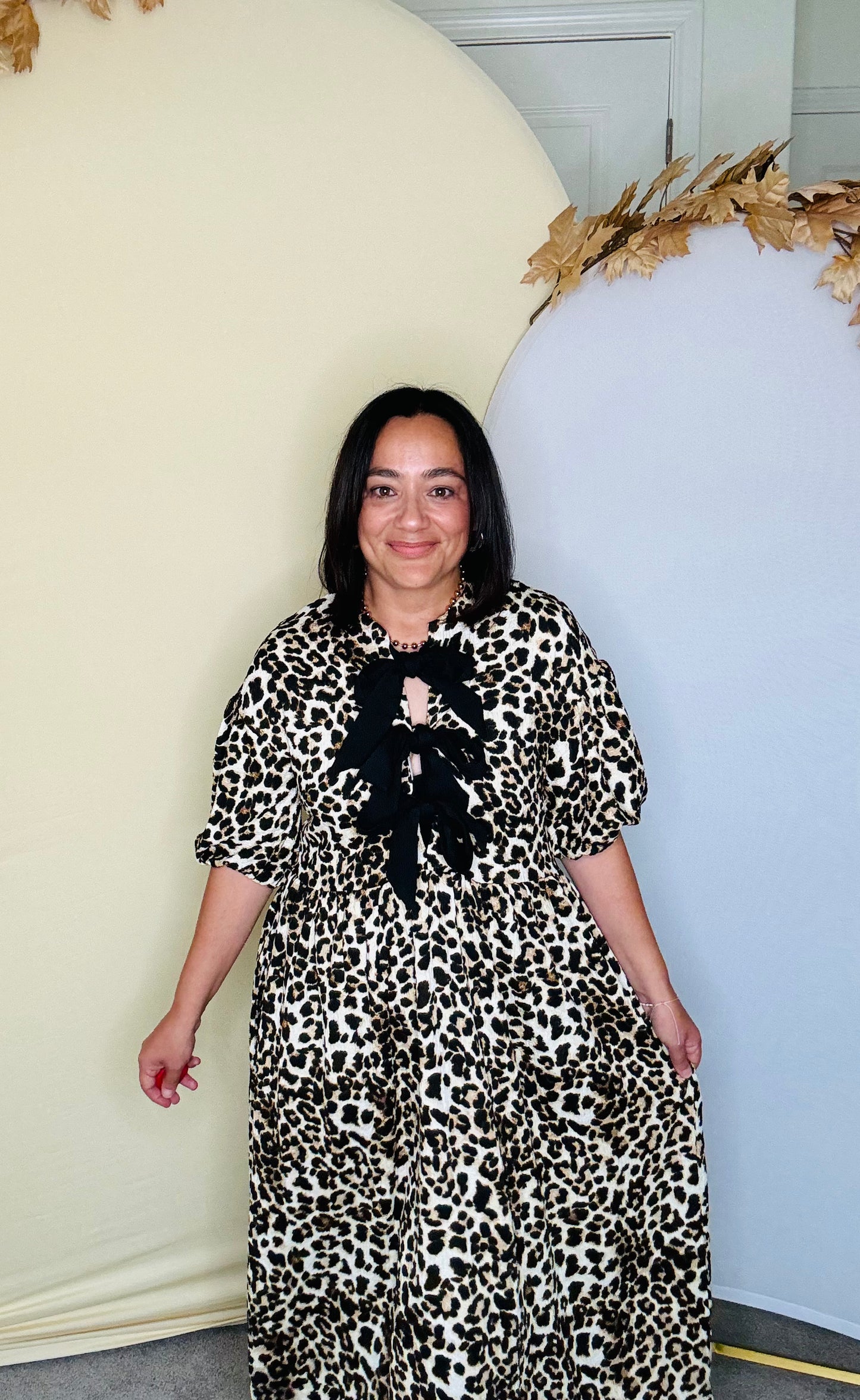 Leopard Ribbon Midi Dress