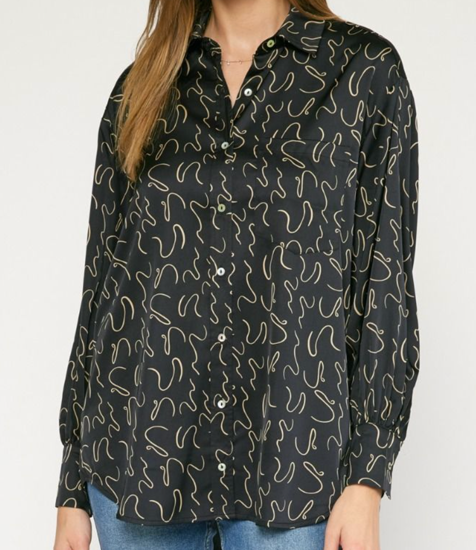 Satin Print Collared Top