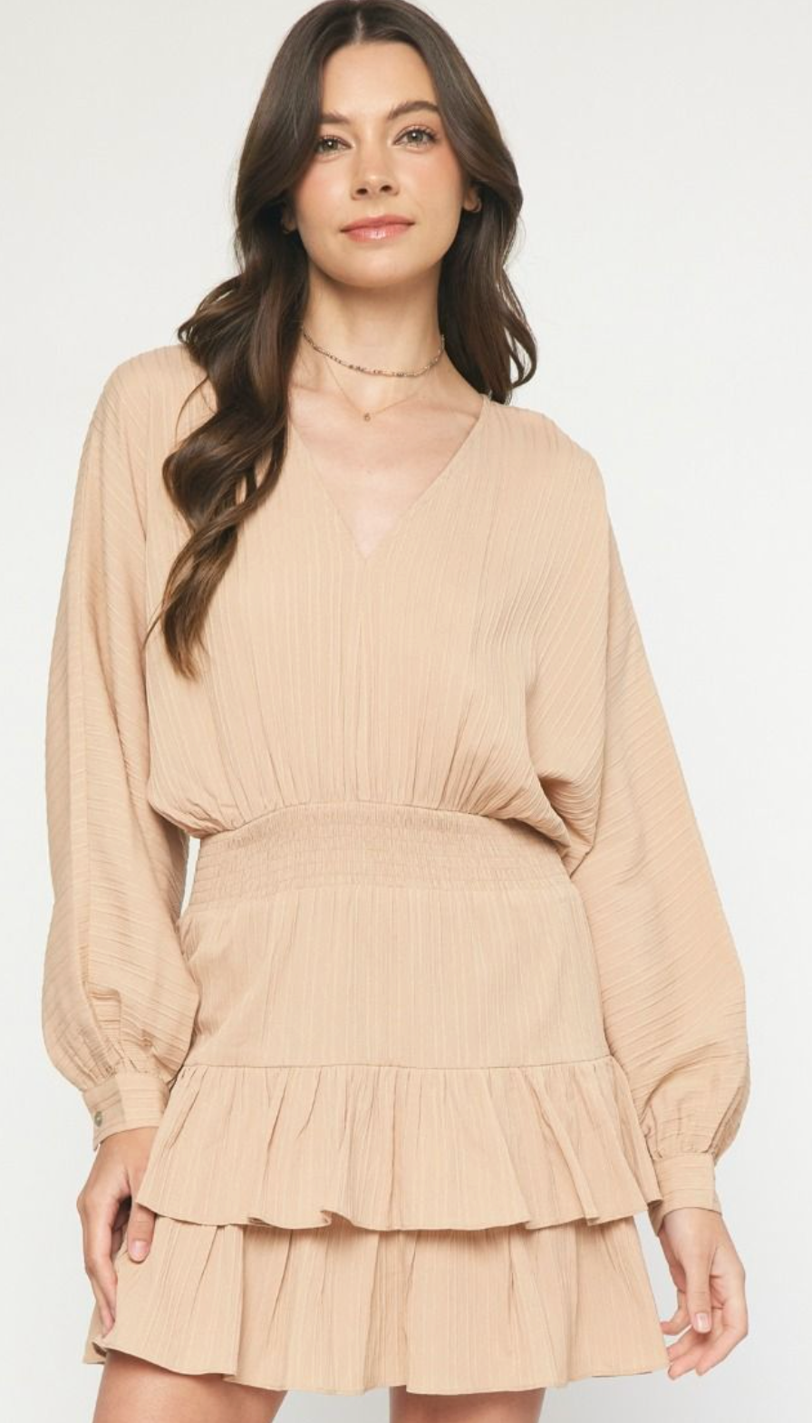 Taupe Textured Tiered Dress