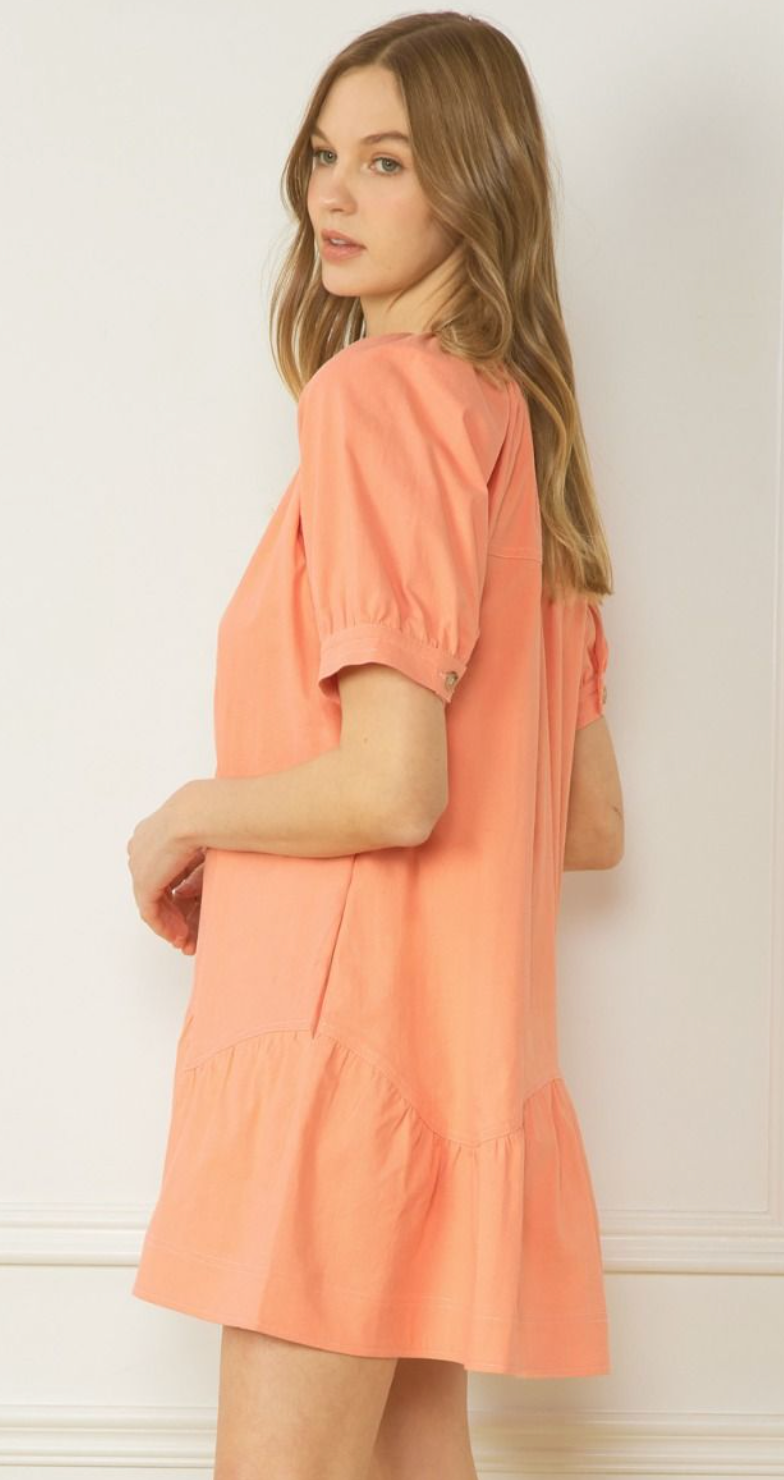 Peach V-Neck Mini Dress