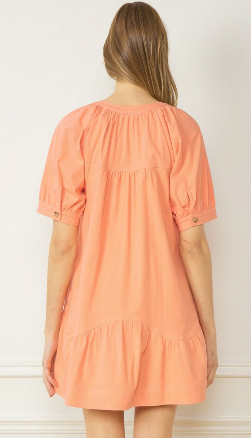 Peach V-Neck Mini Dress