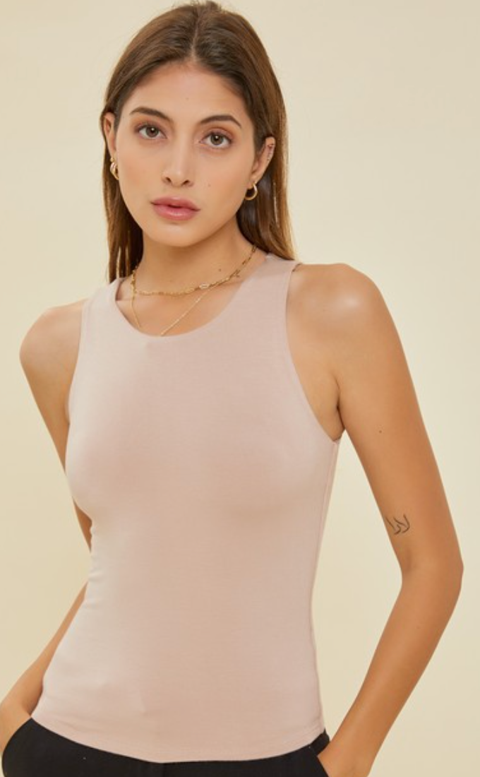 Taupe Basic Round Neck Tank