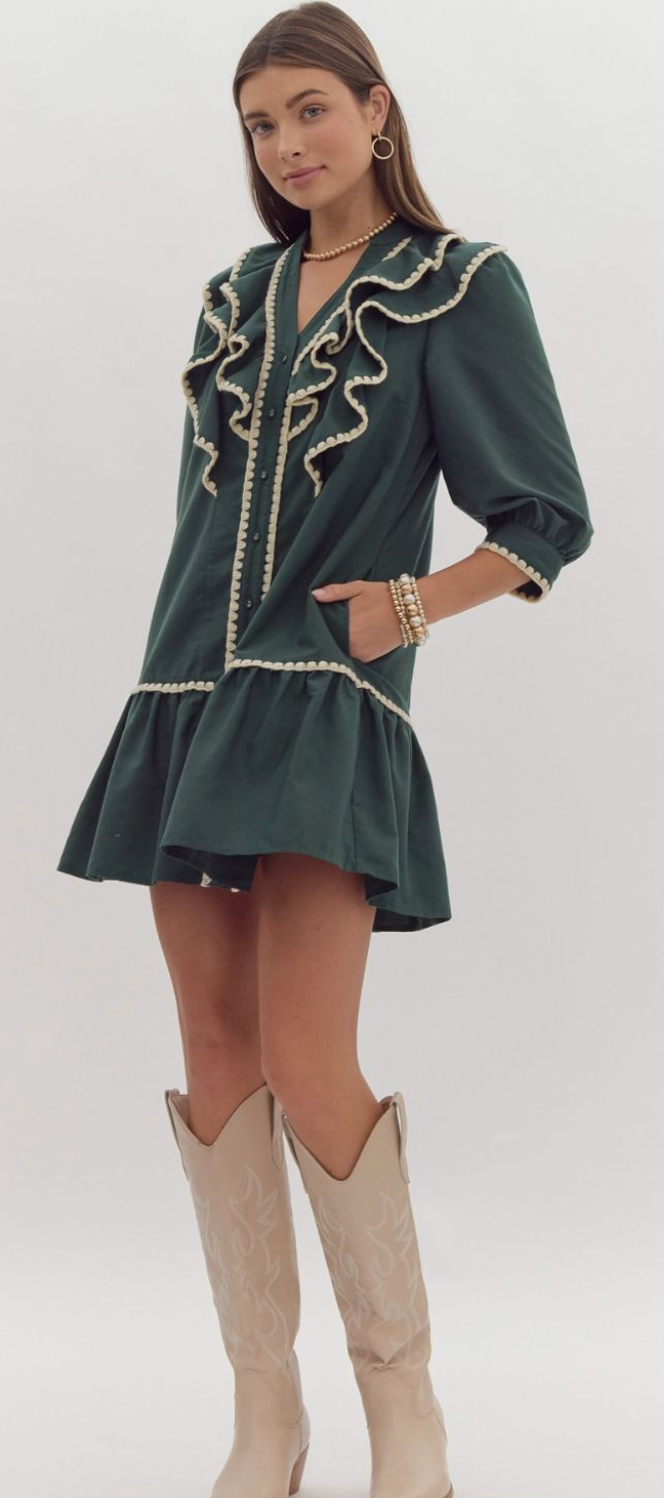 Green Ruffled Mini Dress