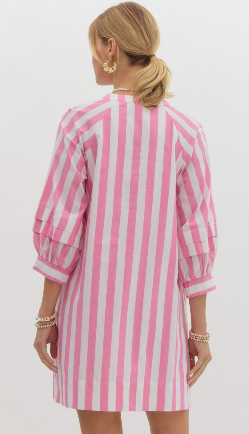 Pink Stripe 3/4 Sleeve Mini Dress