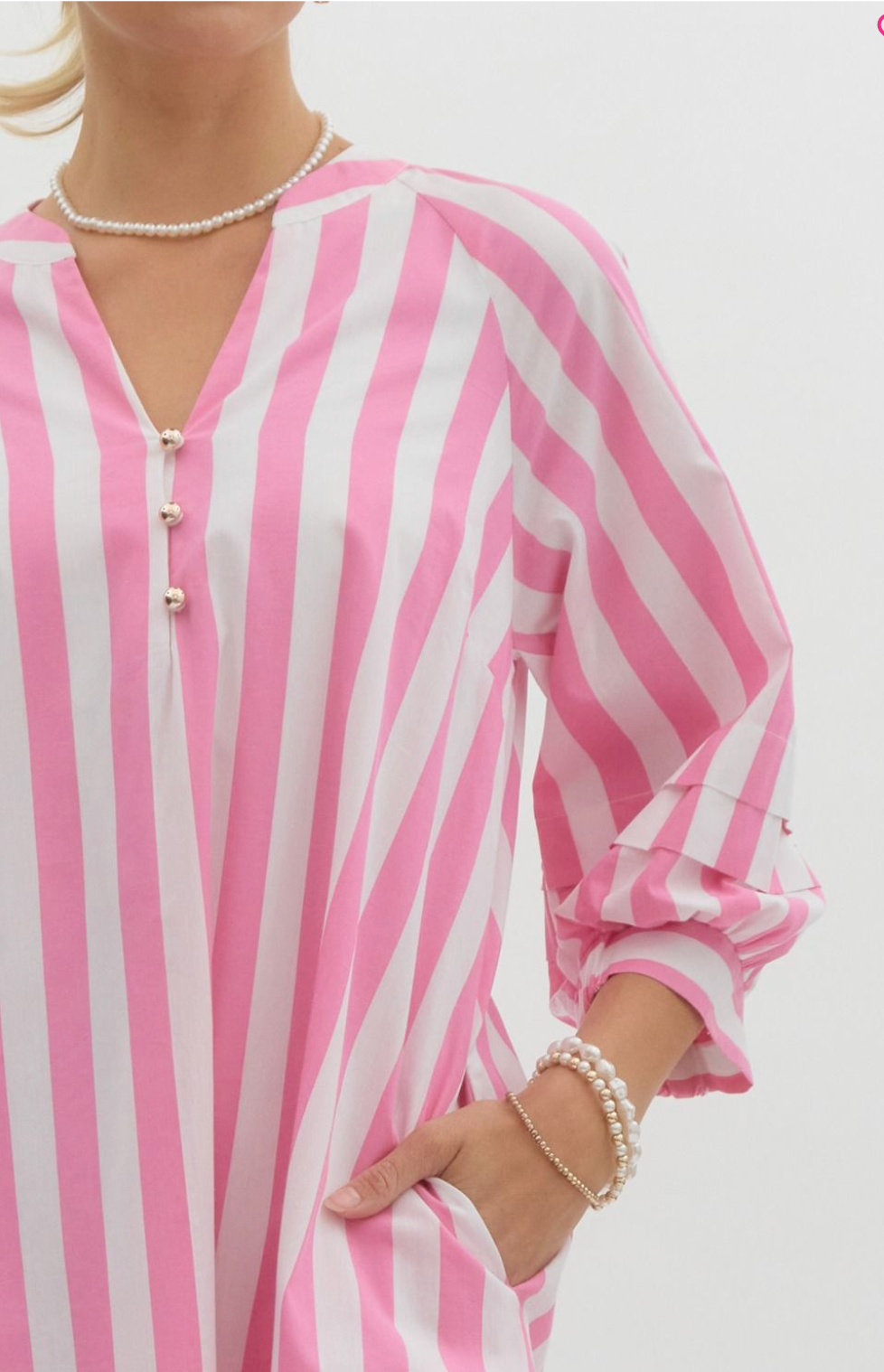 Pink Stripe 3/4 Sleeve Mini Dress