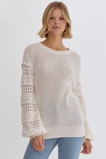 Textured Ruffled Sleeve Sweater Top