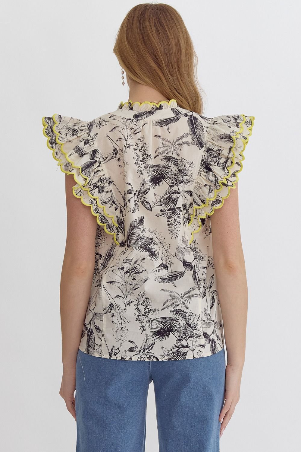 Black Yellow Leaf Print Top