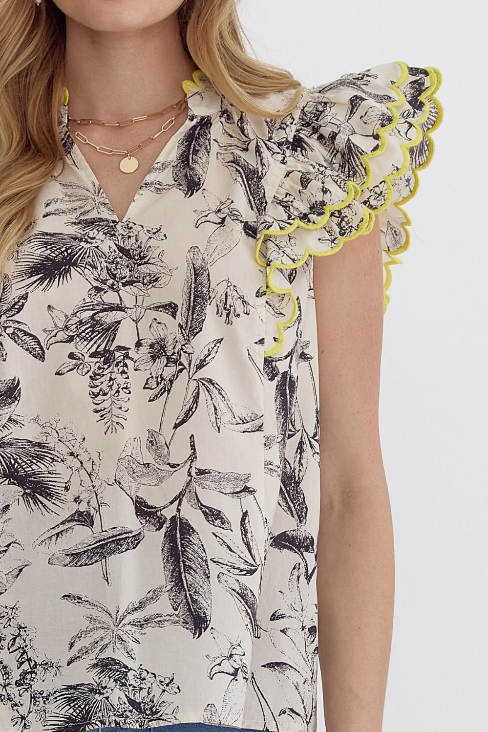 Black Yellow Leaf Print Top