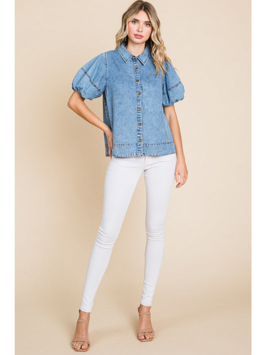 Denim Puff Sleeve Top